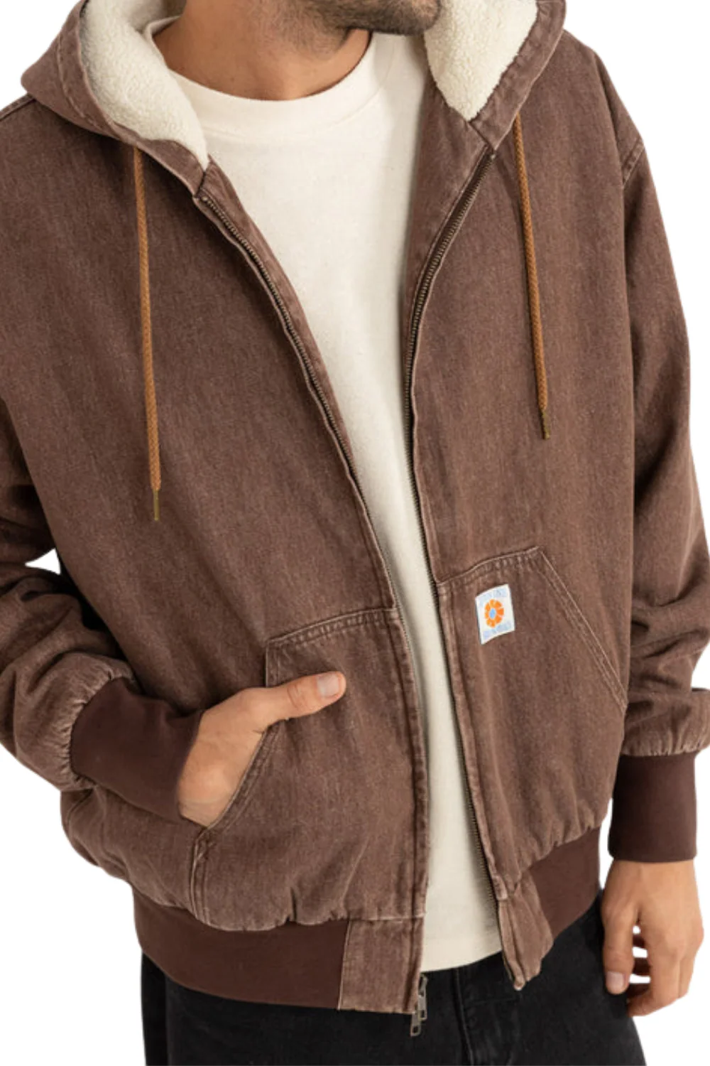 Rhythm Insulated Denim Work Jacket Washed Brown - Image 3